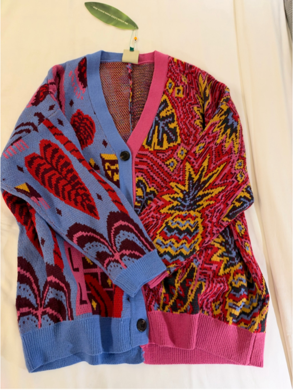 NWT Farm Rio Tropical Print Colorblock Cardigan Blue Pink Tropical Magic Size L - Picture 3 of 8